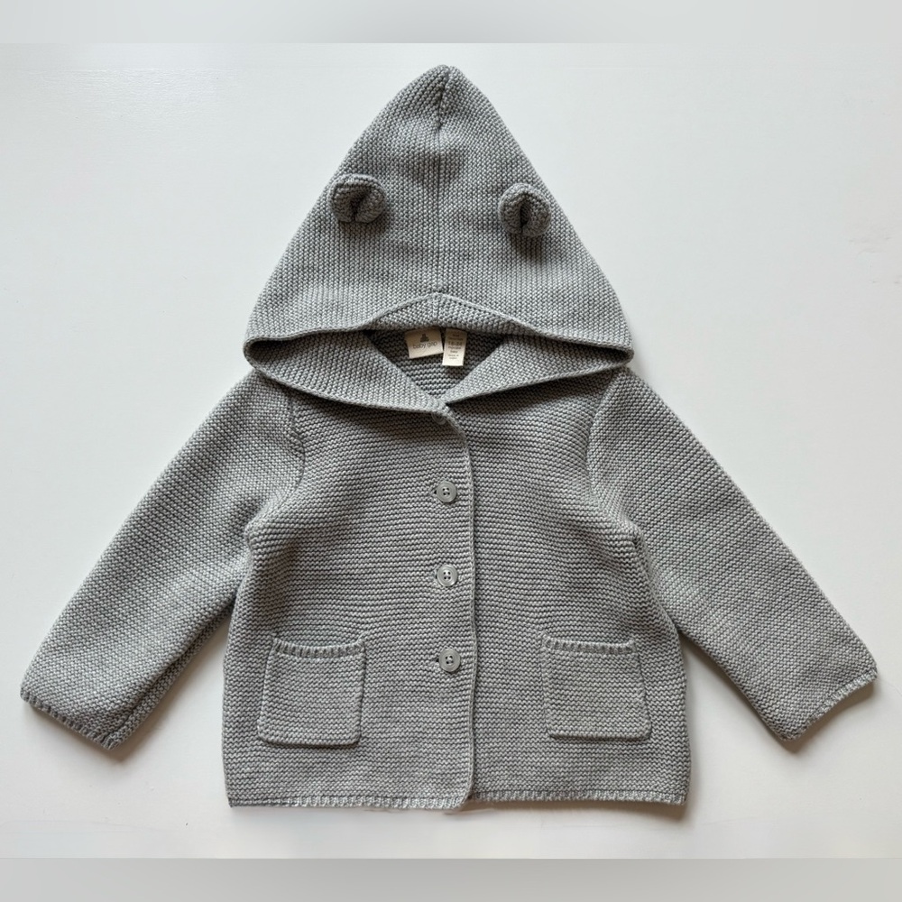 GAP Kids Gray Baby Bear Garter Hooded Cardigan - Size 18-24M